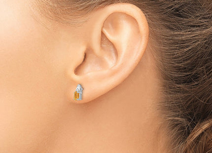 14k White Gold Citrine and Diamond Post Earrings (Style XBS253)