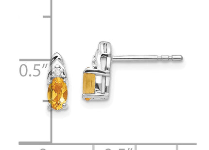 14k White Gold Citrine and Diamond Post Earrings (Style XBS253)