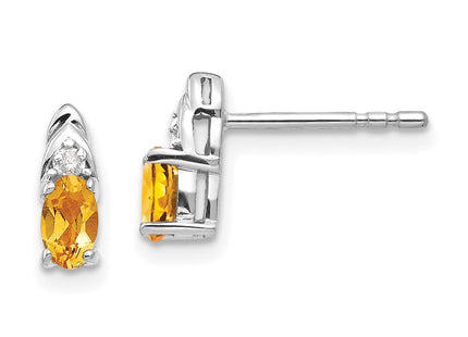 14k White Gold Citrine and Diamond Post Earrings (Style XBS253)