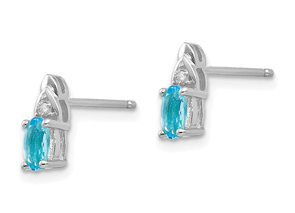 14k White Gold Blue Topaz and Diamond Post Earrings (Style XBS254)