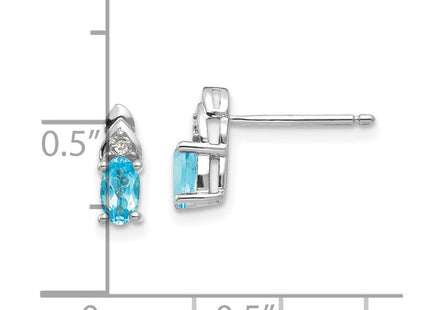 14k White Gold Blue Topaz and Diamond Post Earrings (Style XBS254)