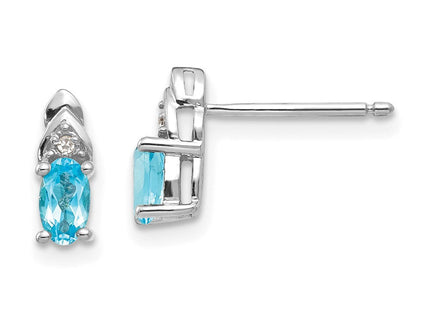 14k White Gold Blue Topaz and Diamond Post Earrings (Style XBS254)