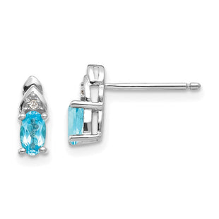 14k White Gold Blue Topaz and Diamond Post Earrings (Style XBS254)
