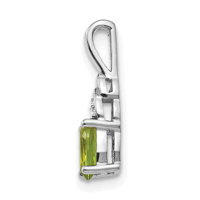 14K White Gold 6x4 Oval Peridot and Diamond Pendant, 16 x 4mm
