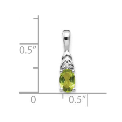 14K White Gold 6x4 Oval Peridot and Diamond Pendant, 16 x 4mm