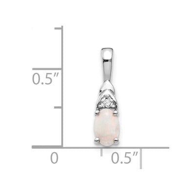 14K White Gold Opal and Diamond Pendant, 16 x 4mm