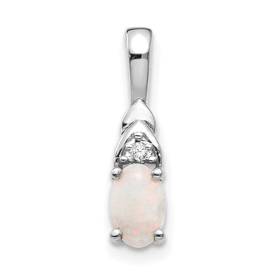 14K White Gold Opal and Diamond Pendant, 16 x 4mm