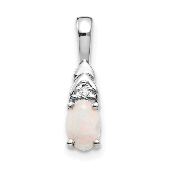14k White Gold Opal and Diamond Pendant, 16 x 4mm