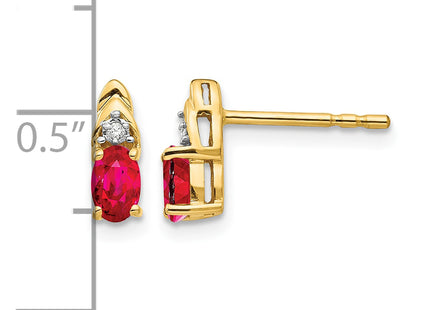 14k Ruby and Diamond Earrings, 9 x 4mm