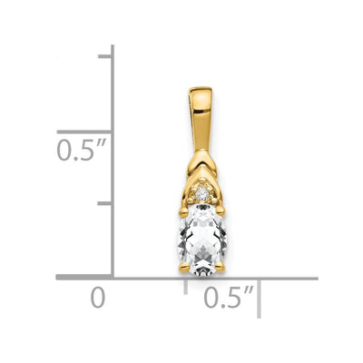 14K White Topaz and Diamond Pendant, 16 x 4mm