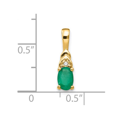14K Emerald and Diamond Pendant, 16 x 4mm