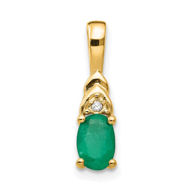 14k Emerald and Diamond Pendant, 16 x 4mm