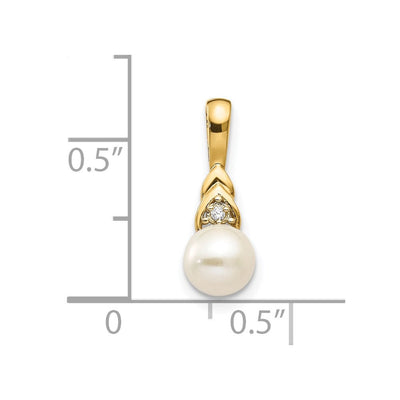 14K FW Cultured Pearl and Diamond Pendant, 16 x 6mm