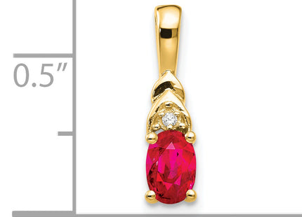 14k Ruby and Diamond Pendant, 16 x 4mm