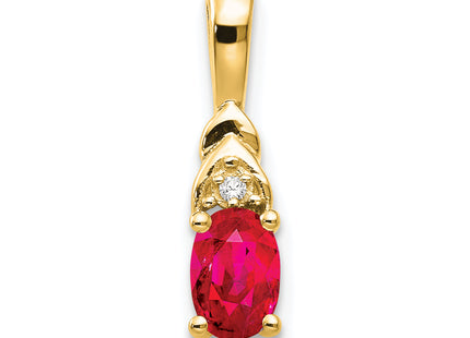 14k Ruby and Diamond Pendant, 16 x 4mm