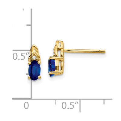 14K Sapphire and Diamond Earrings, 9 x 4mm