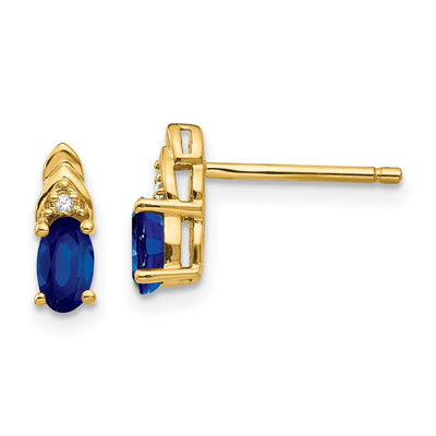 14K Sapphire and Diamond Earrings, 9 x 4mm