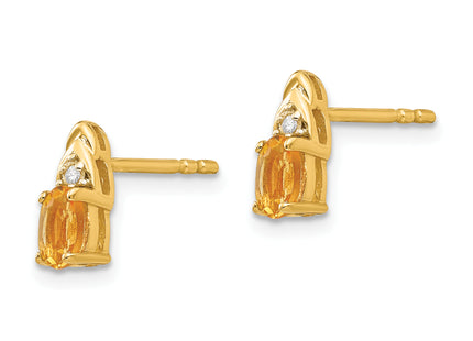14k Citrine and Diamond Earrings, 9 x 4mm (S289)