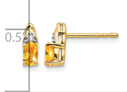 14k Citrine and Diamond Earrings, 9 x 4mm (S289)