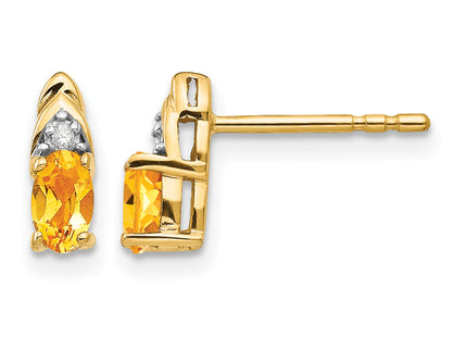 14k Citrine and Diamond Earrings, 9 x 4mm (S289)