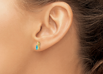 14K Blue Topaz and Diamond Earrings, 9 x 4mm