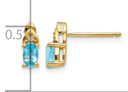 14K Blue Topaz and Diamond Earrings, 9 x 4mm
