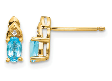 14K Blue Topaz and Diamond Earrings, 9 x 4mm