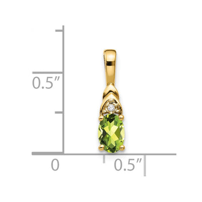 14K Peridot and Diamond Pendant, 16 x 4mm