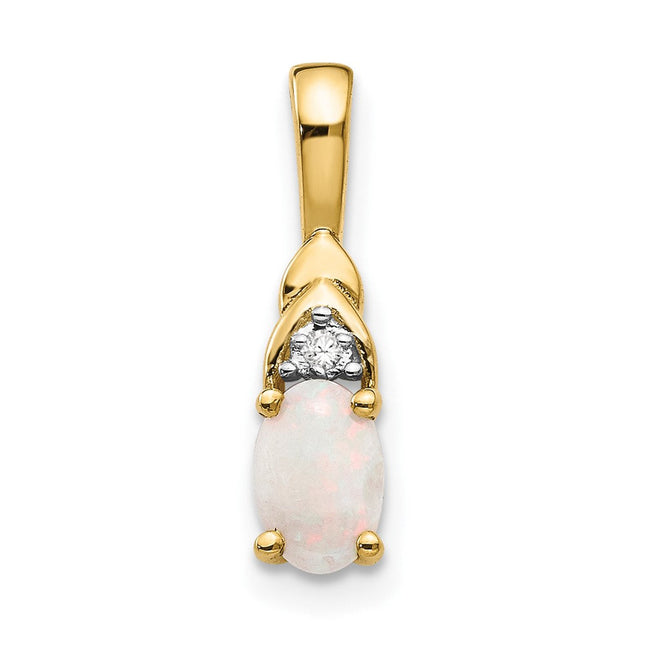 14k Opal and Diamond Pendant, 16 x 4mm