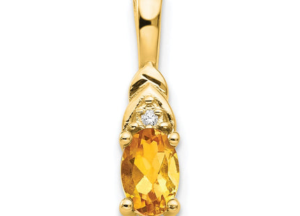 14K 6x4 Oval Citrine and Diamond Drop Pendant
