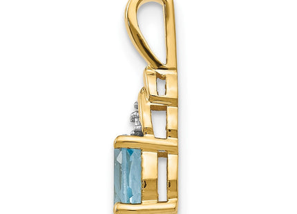 14K 6x4 Oval Blue Topaz and Diamond Drop Pendant, view 2
