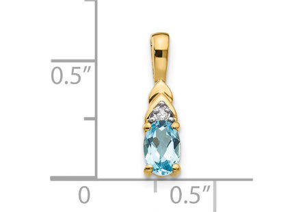 14K 6x4 Oval Blue Topaz and Diamond Drop Pendant, view 3