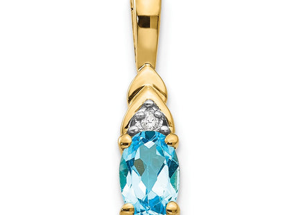 14K 6x4 Oval Blue Topaz and Diamond Drop Pendant