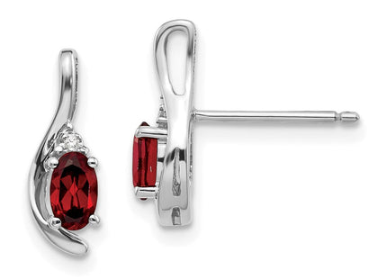 14k White Gold Garnet and Diamond Post Earrings (Style XBS370)