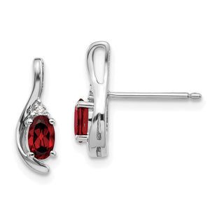 14k White Gold Garnet and Diamond Post Earrings (Style XBS370)