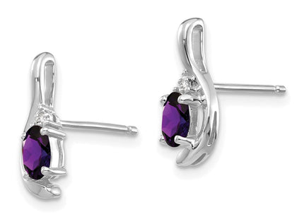 14k White Gold Amethyst and Diamond Post Earrings (Style XBS371)
