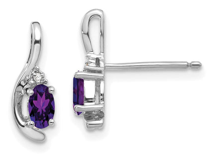 14k White Gold Amethyst and Diamond Post Earrings (Style XBS371)