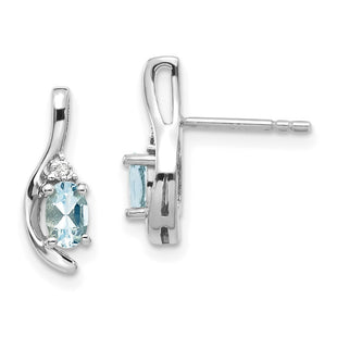 14k White Gold Aquamarine and Diamond Post Earrings (Style XBS379)
