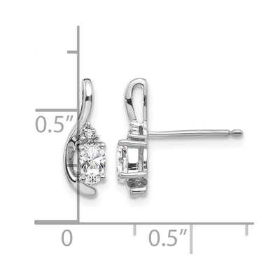 14K White Gold White Topaz and Diamond Post Earrings, 14 x 5mm