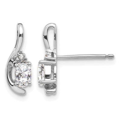 14K White Gold White Topaz and Diamond Post Earrings, 14 x 5mm