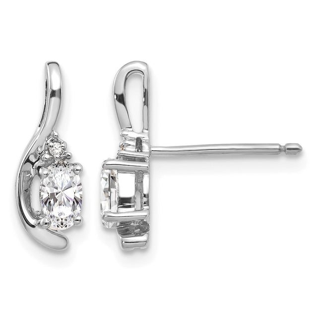 14k White Gold White Topaz and Diamond Post Earrings, 14 x 5mm