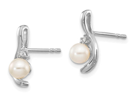 14k White Gold FW Cultured Pearl and Diamond Post Earrings (Style XBS382)
