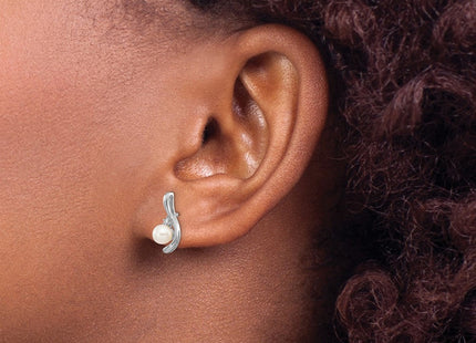 14k White Gold FW Cultured Pearl and Diamond Post Earrings (Style XBS382)