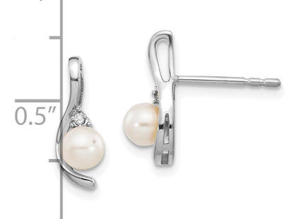 14k White Gold FW Cultured Pearl and Diamond Post Earrings (Style XBS382)