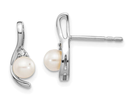 14k White Gold FW Cultured Pearl and Diamond Post Earrings (Style XBS382)