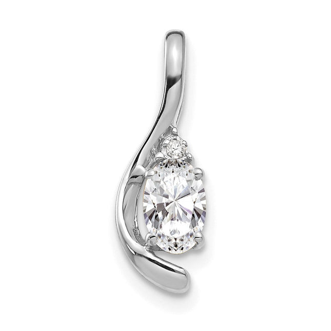 14k White Gold White Topaz and Diamond Pendant, 17 x 6mm