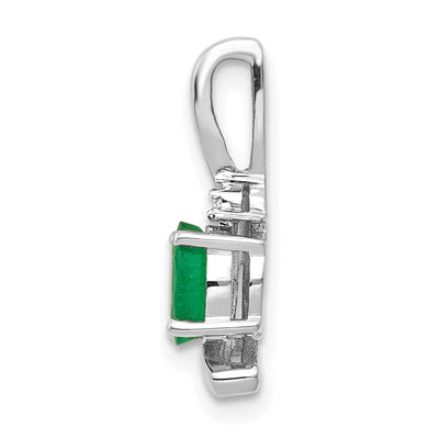 14K White Gold Emerald and Diamond Pendant, 17 x 6mm