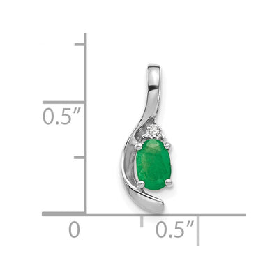 14K White Gold Emerald and Diamond Pendant, 17 x 6mm