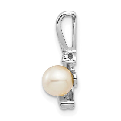14K White Gold FW Cultured Pearl and Diamond Pendant, 17 x 7mm