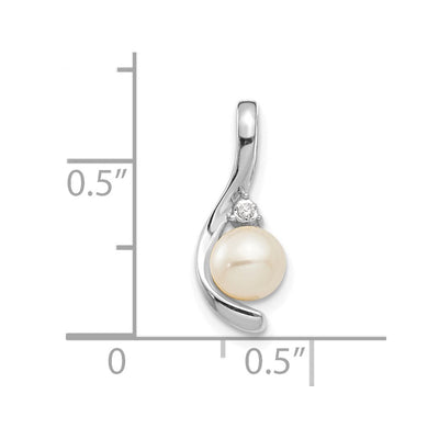 14K White Gold FW Cultured Pearl and Diamond Pendant, 17 x 7mm